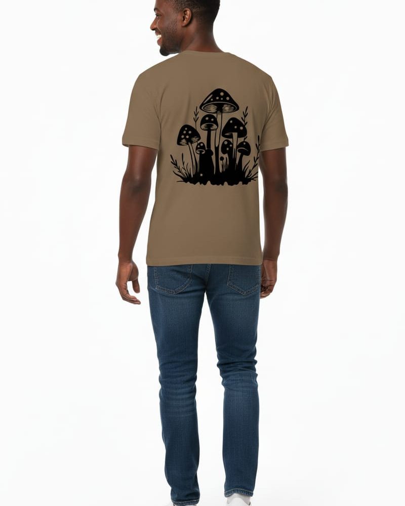 T-Shirts All-Over Front Logo Back Mushrooms (Black Print)