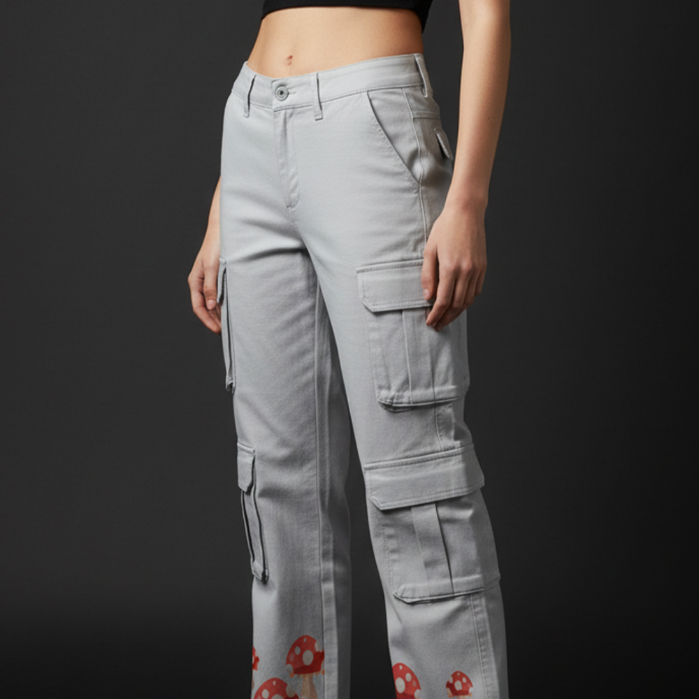 Cargo Pants-Mursal Embroidery & Mushroom Print (Bottom)